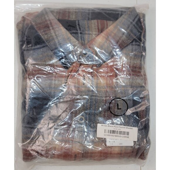 Flannel Shacket Shirt Jacket Brown Black Plaid Fall Womens L New in Bag - Picture 6 of 8